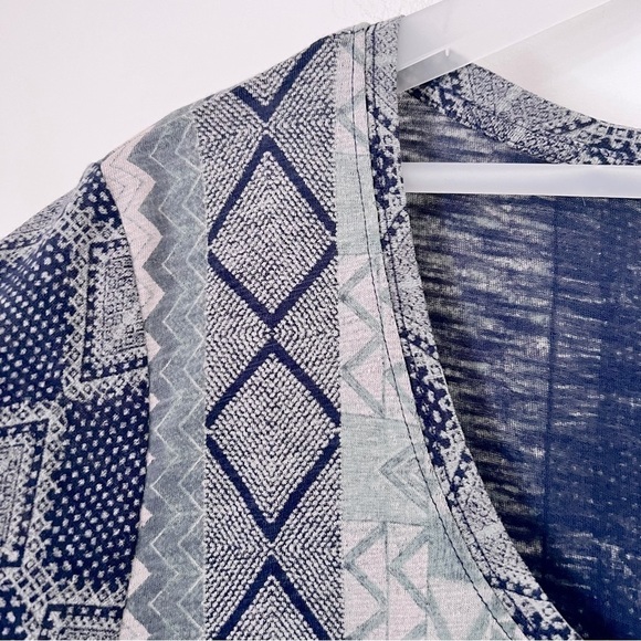 Lucky Brand Blue Green Multi Border Print Cotton Modal Tee 1X - Picture 6 of 14